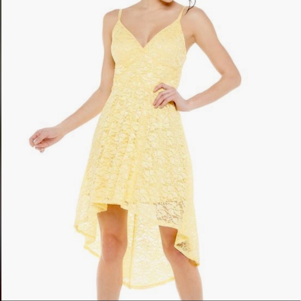 NWT Lily Rose Glitter Lace Yellow High Low Dress